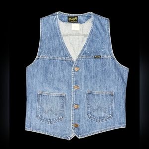 Wrangler Men's 14oz Denim Vest Vintage 1970s No-Fault Denims Made In USA SZ Med